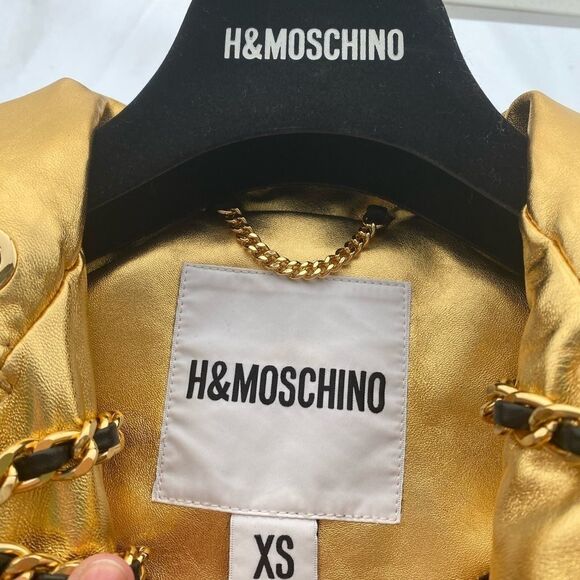Gold Leather Moschino “H&Moschino” Chains Jeremy Scott Cropped Jacket NWT - Picture 6 of 17